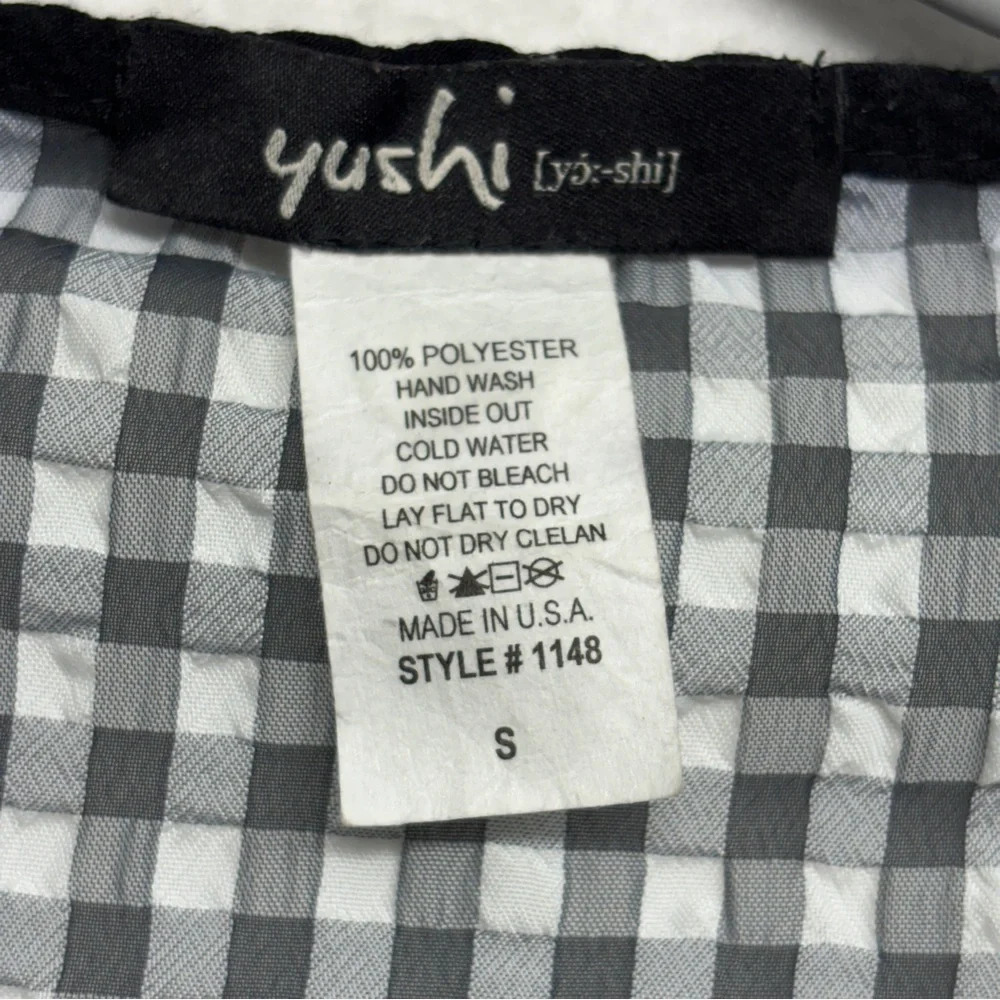 Yushi Plaid Check Sheer Tunic Lagenlook Art to Wear Black White S Zip Detail - Picture 3 of 5